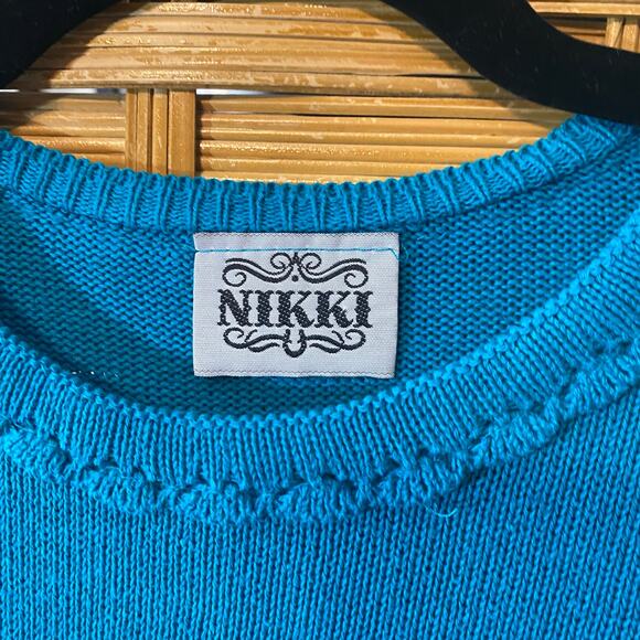 Vintage Nikki Knit Sweater Women’s Short Sleeve Blue Pullover Size L - Picture 2 of 6